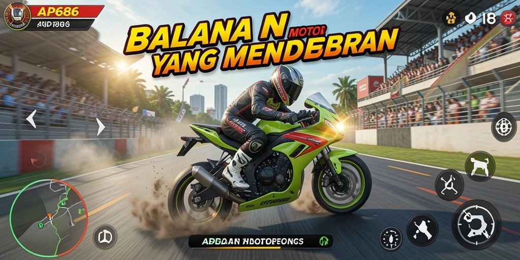 Screenshot utama AP686 dengan akselerasi motor balapan yang seru.