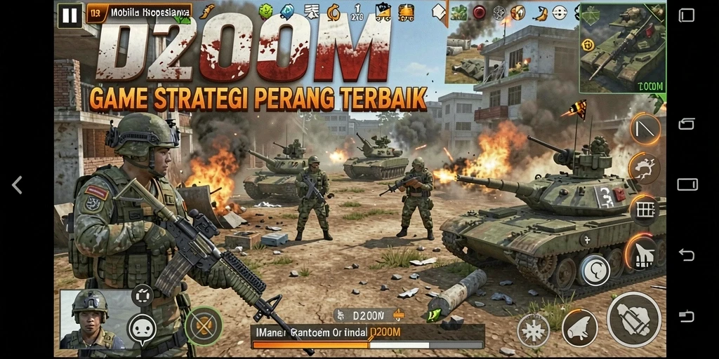 Gameplay D200M dengan peperangan strategi yang mendebarkan.