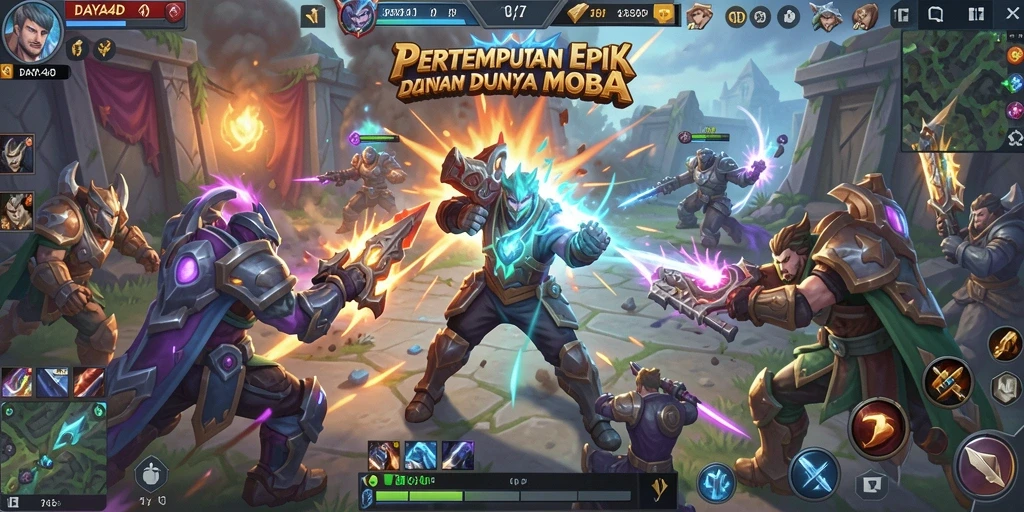 Screenshot utama DAYA4D menampilkan aksi pertandingan MOBA yang intens.