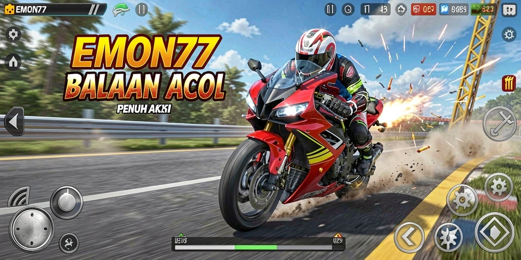 Tampilan menarik dari gameplay balapan motor EMON77.