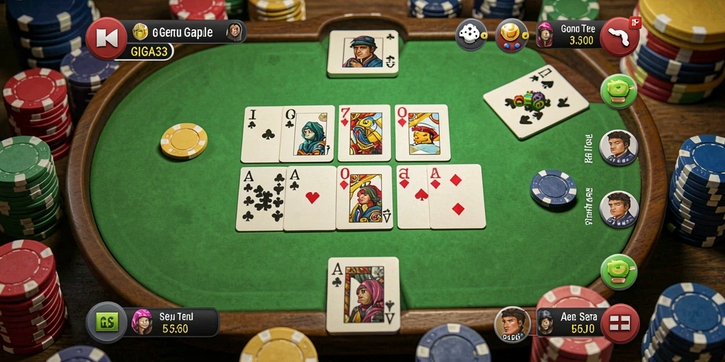 Screenshot gameplay GIGA33 yang menunjukkan suasana bermain Gaple.