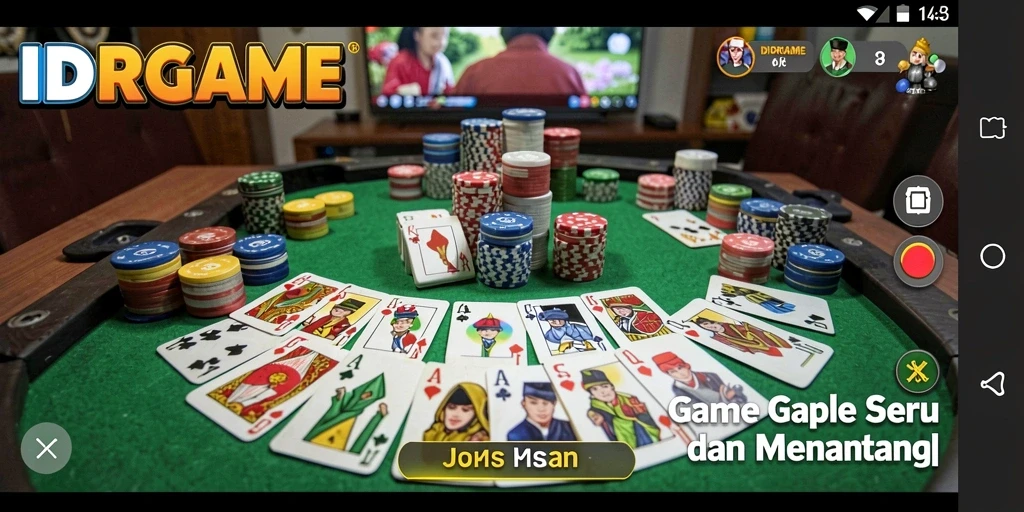 Screenshot gameplay IDRGAME menampilkan suasana permainan Gaple yang seru.