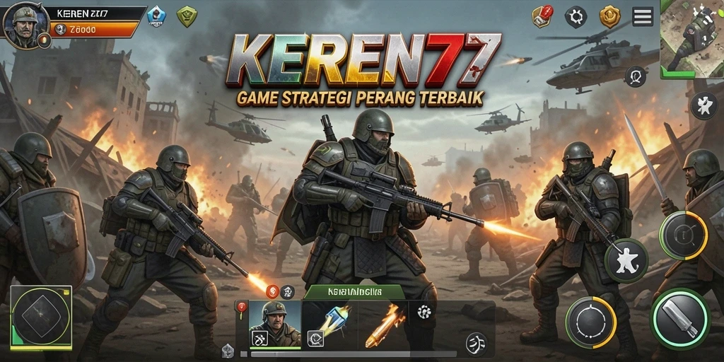 Screenshot gameplay yang menampilkan strategi pertempuran di KEREN77.