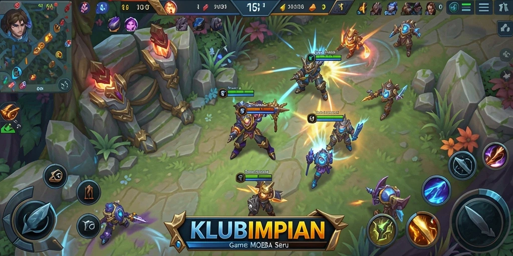 Screenshot aksi seru gameplay MOBA dalam KLUBIMPIAN.