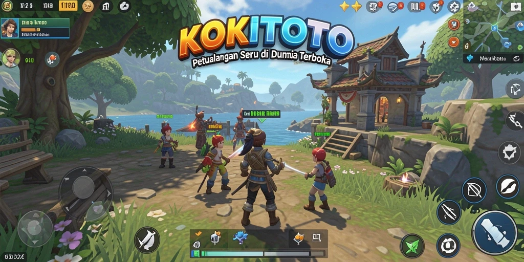 Tampilan gameplay KOKITOTO menampilkan petualangan di dunia terbuka yang menakjubkan.