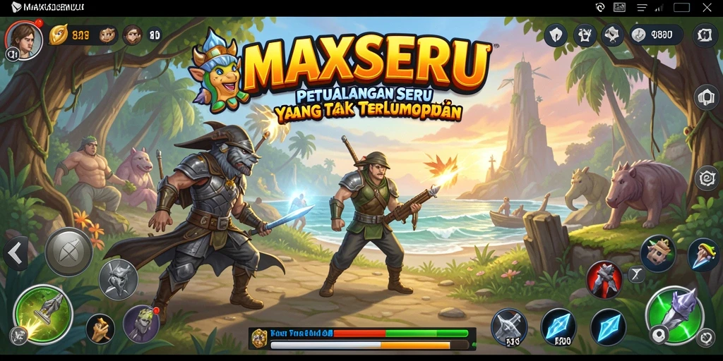 Screenshot MAXSERU menampilkan aksi petualangan seru dan eksplorasi mendalam.