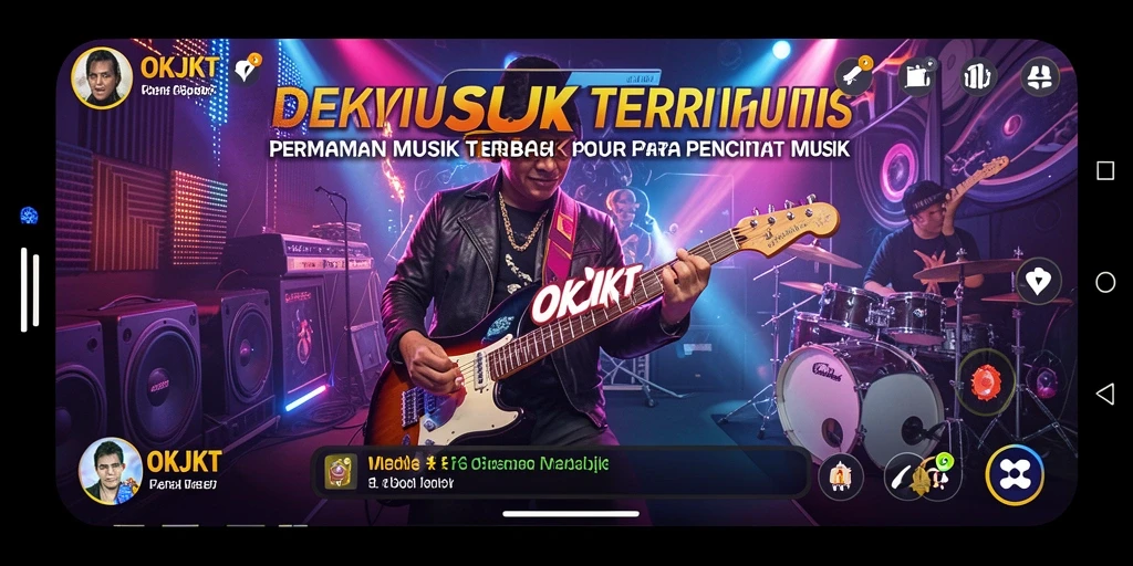 Tampilan seru gameplay musik OKJKT dengan efek visual menarik.