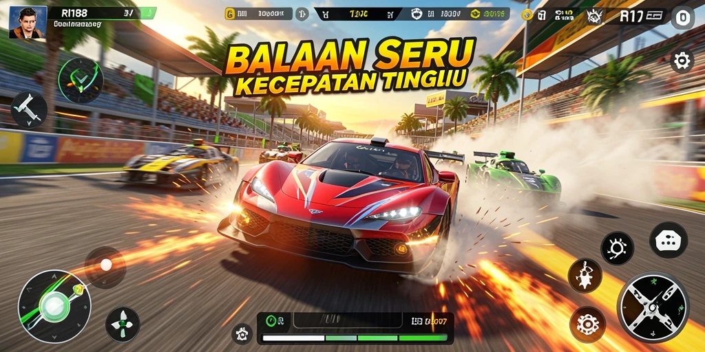Screenshot gameplay RI188 menampilkan balapan seru di lintasan menantang.