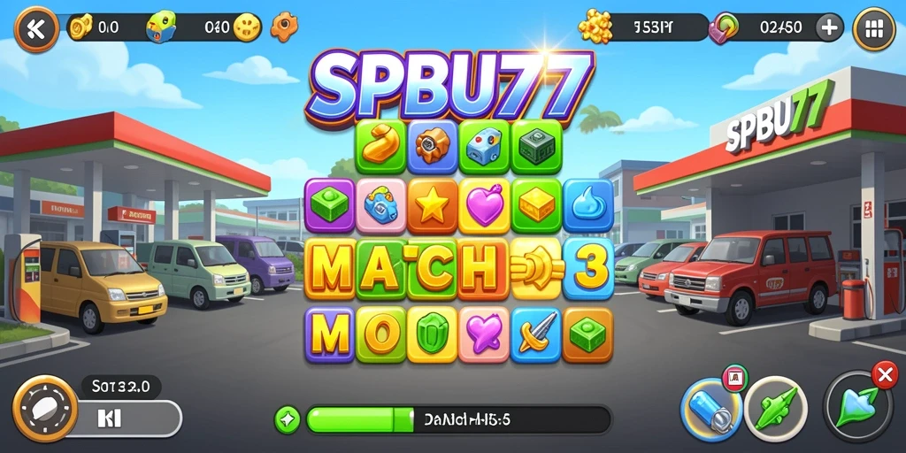Tampilan seru gameplay SPBU77 dengan kombinasi puzzle Match-3.