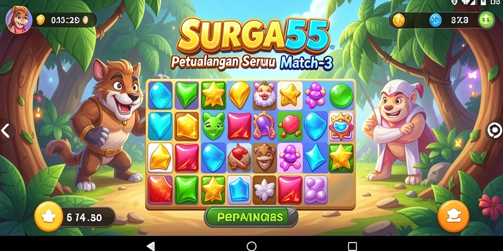 Gameplay SURGA55 yang seru dan penuh warna dalam permainan Match-3.
