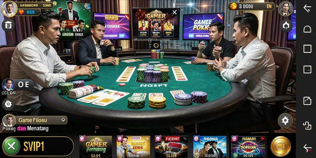 Tangkapan layar gameplay poker di SVIP1 dengan banyak pemain aktif.