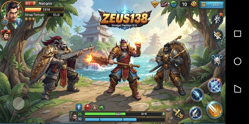Tangkapan layar utama ZEUS138 menampilkan aksi pertempuran strategis.